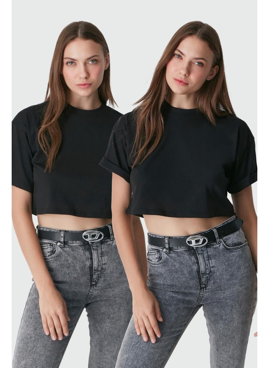 Crew Neck 2-Pack Crop T-Shirt 959 Black