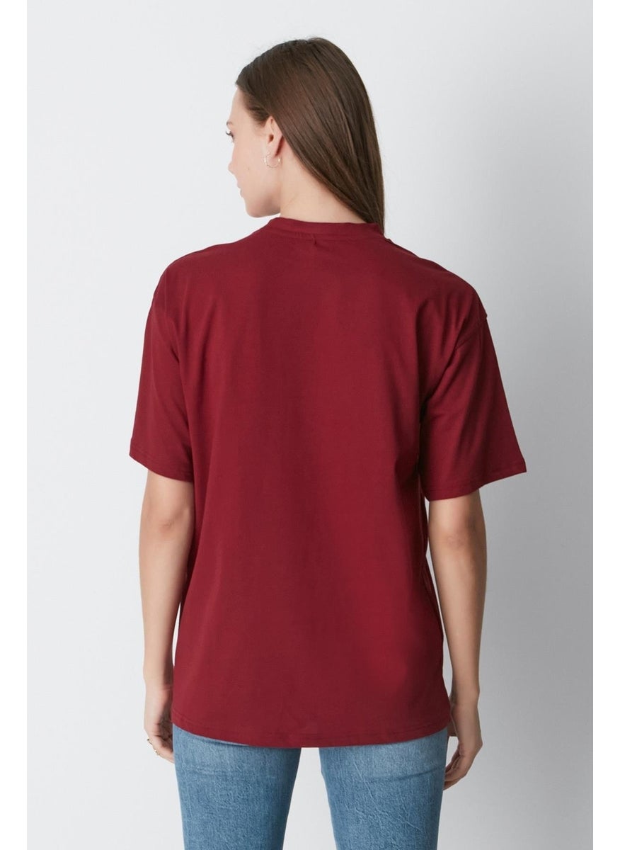 Crew Neck Short Sleeve 2-Piece Casual Basic T-Shirt 961 Brown/burgundy