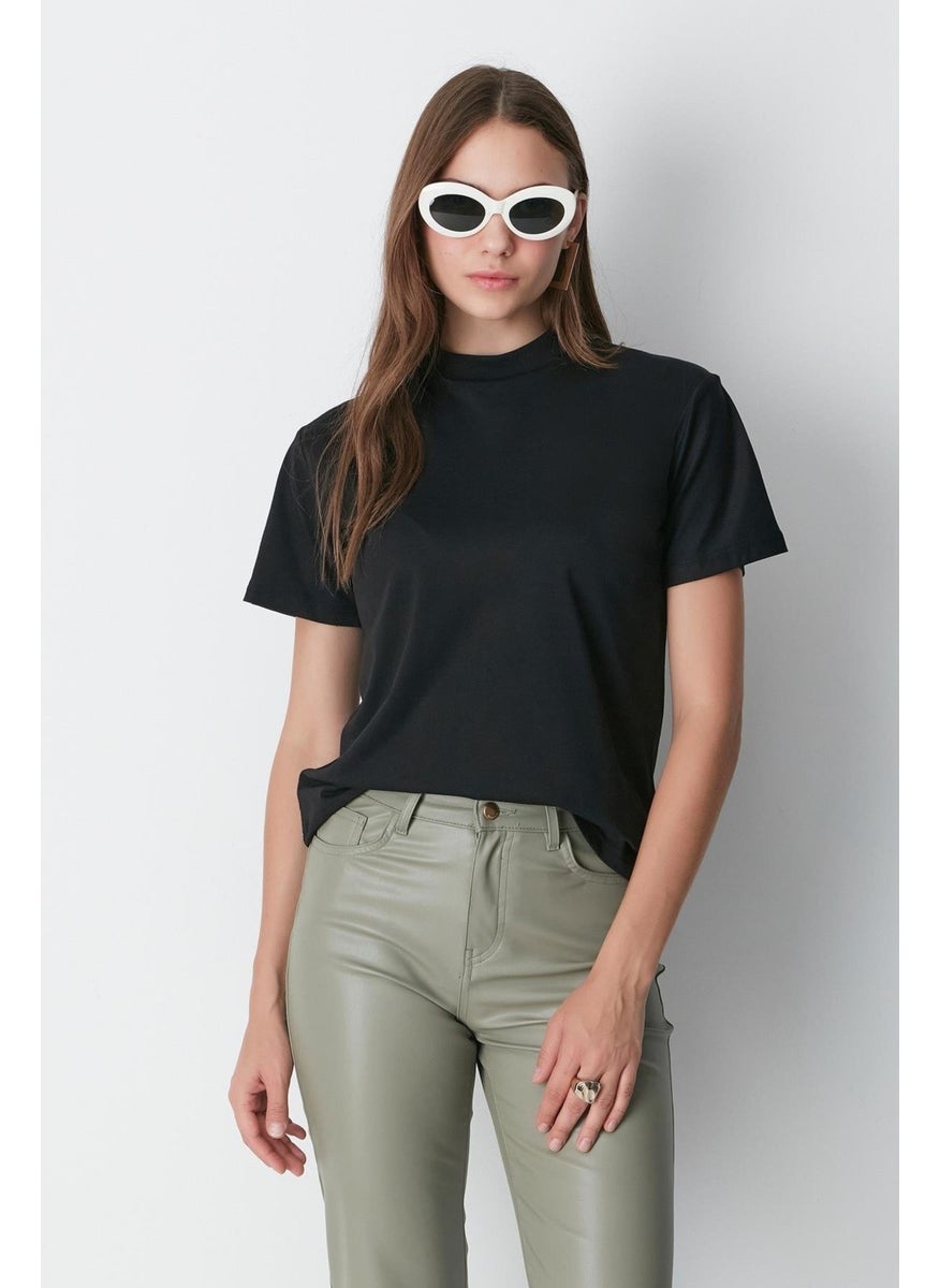 High Collar Short Sleeve 2-Piece Basic T-Shirt 957 Black/white