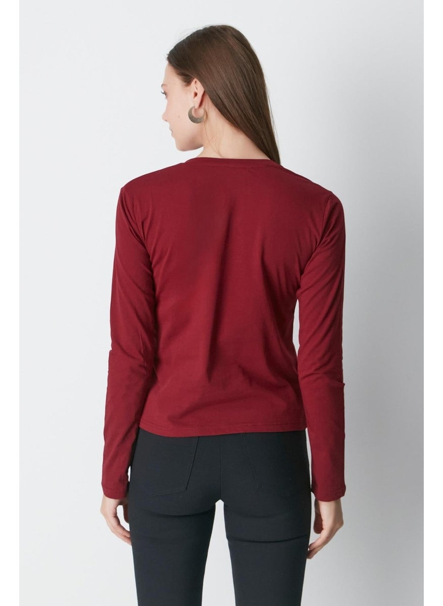 V Neck Long Sleeve 2-Piece Basic T-Shirt 954 Indigo/burgundy