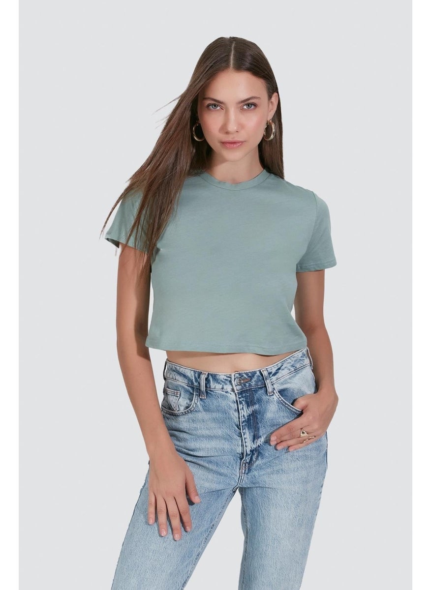 Crew Neck Short Sleeve 2-Piece Crop T-Shirt 956 Almond/Dried Rose