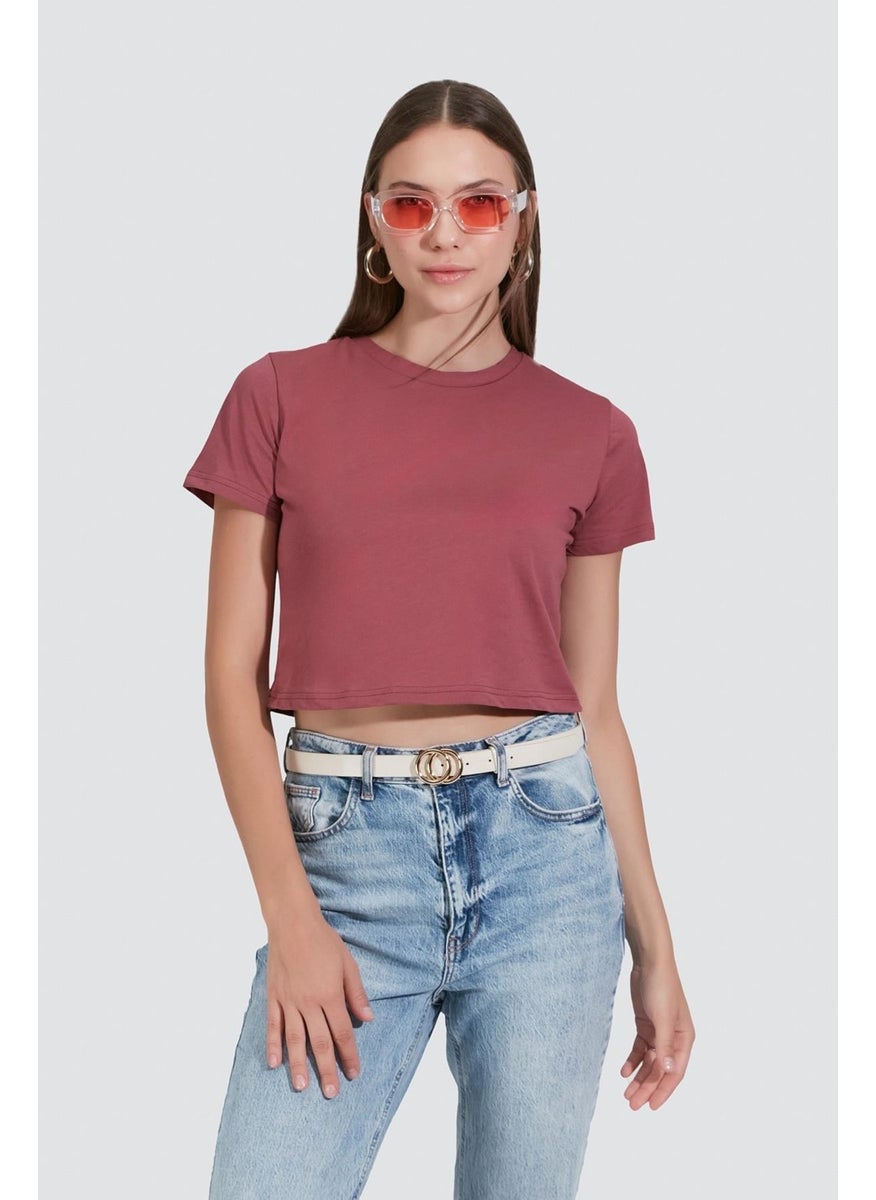 Crew Neck Short Sleeve 2-Piece Crop T-Shirt 956 Almond/Dried Rose