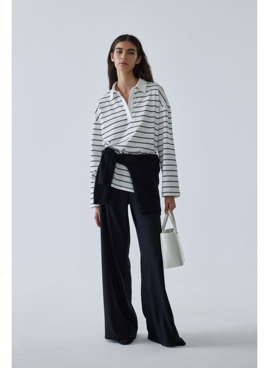 White Striped Polo Neck T-Shirt