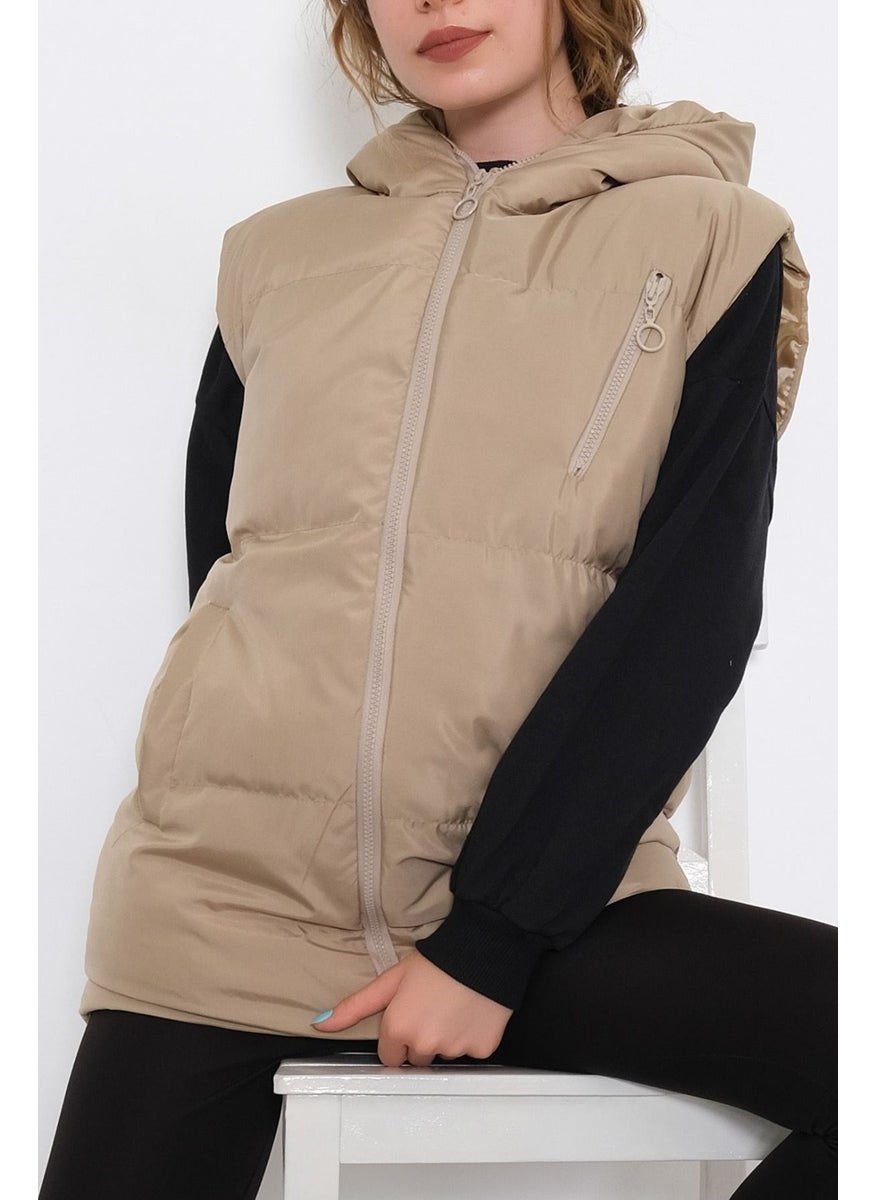 Hooded Puffer Vest Beige - 9884.1247.