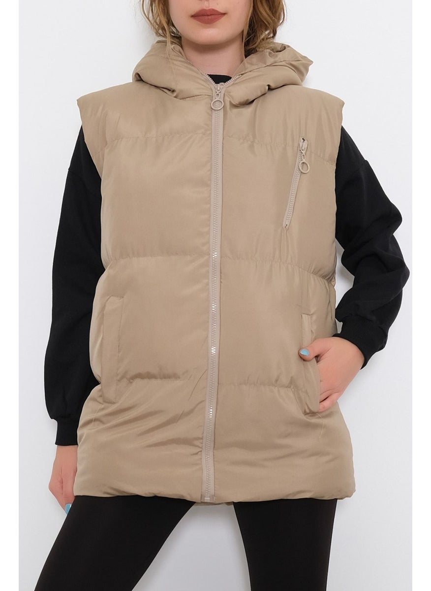 Hooded Puffer Vest Beige - 9884.1247.