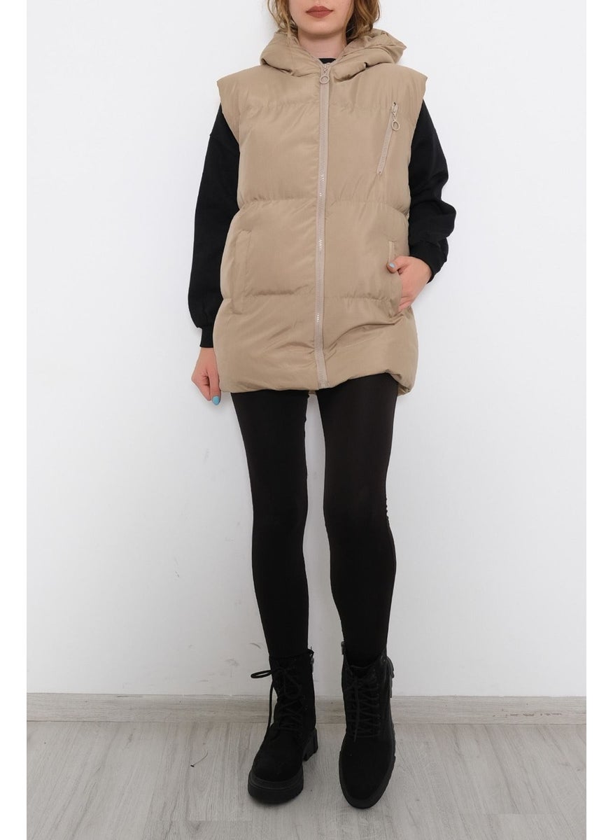 Hooded Puffer Vest Beige - 9884.1247.