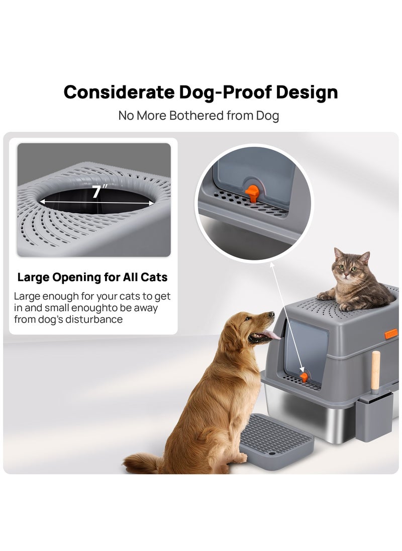 Large Stainless Steel Cat Litter Box Cat Litter Box with Lid Extra Large Litter Box for Big Cats Metal Litter Tray Enclosed Sides Stainless Steel Litter Box