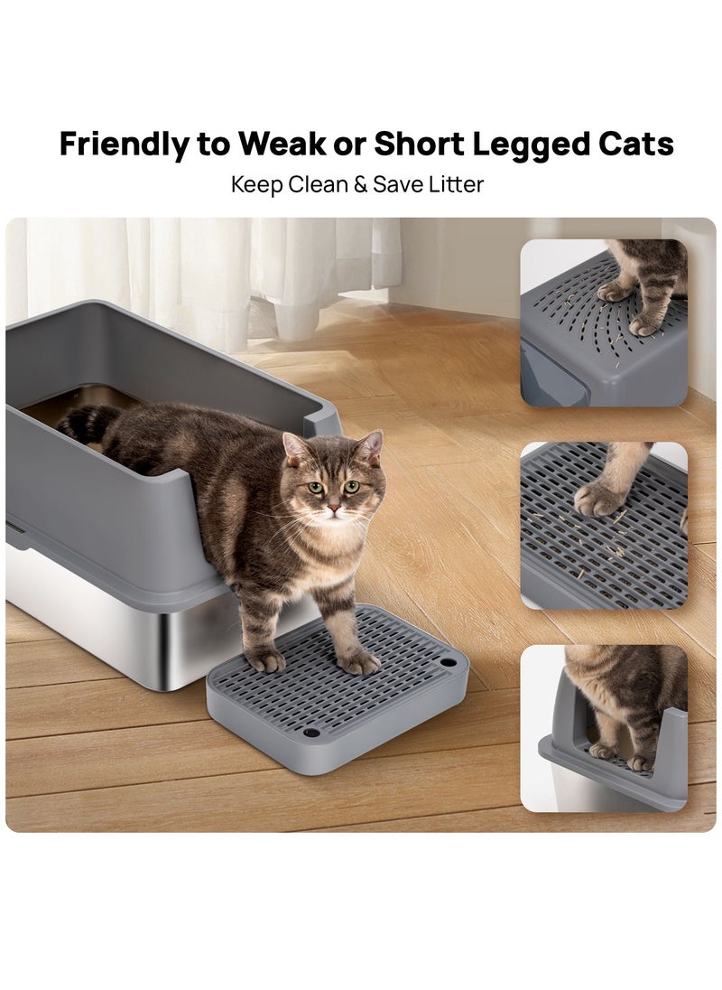 Large Stainless Steel Cat Litter Box Cat Litter Box with Lid Extra Large Litter Box for Big Cats Metal Litter Tray Enclosed Sides Stainless Steel Litter Box