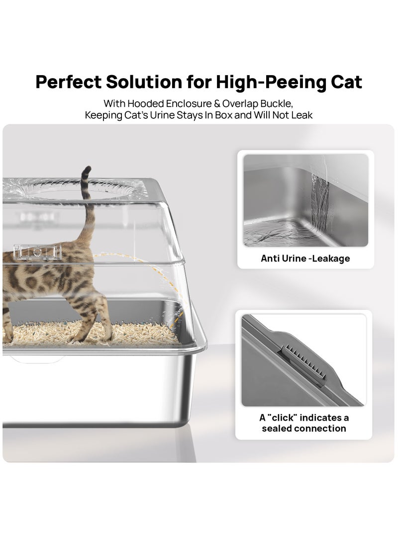 Large Stainless Steel Cat Litter Box Cat Litter Box with Lid Extra Large Litter Box for Big Cats Metal Litter Tray Enclosed Sides Stainless Steel Litter Box