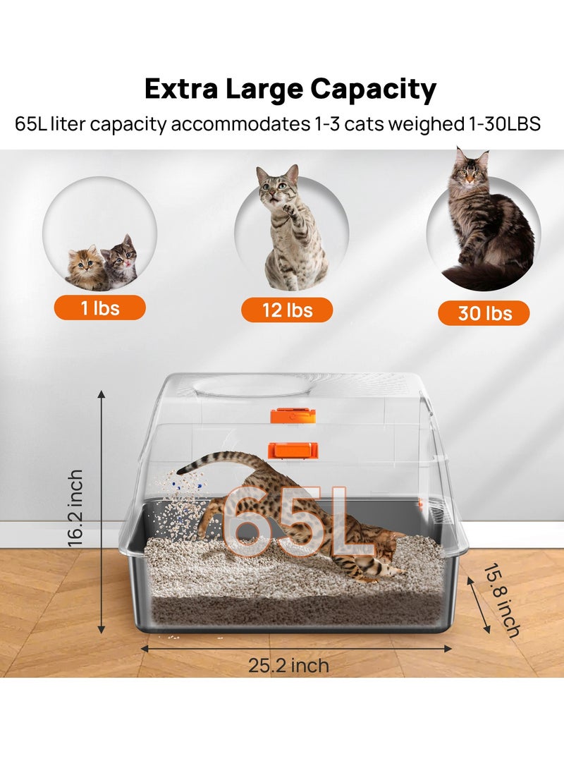 Large Stainless Steel Cat Litter Box Cat Litter Box with Lid Extra Large Litter Box for Big Cats Metal Litter Tray Enclosed Sides Stainless Steel Litter Box