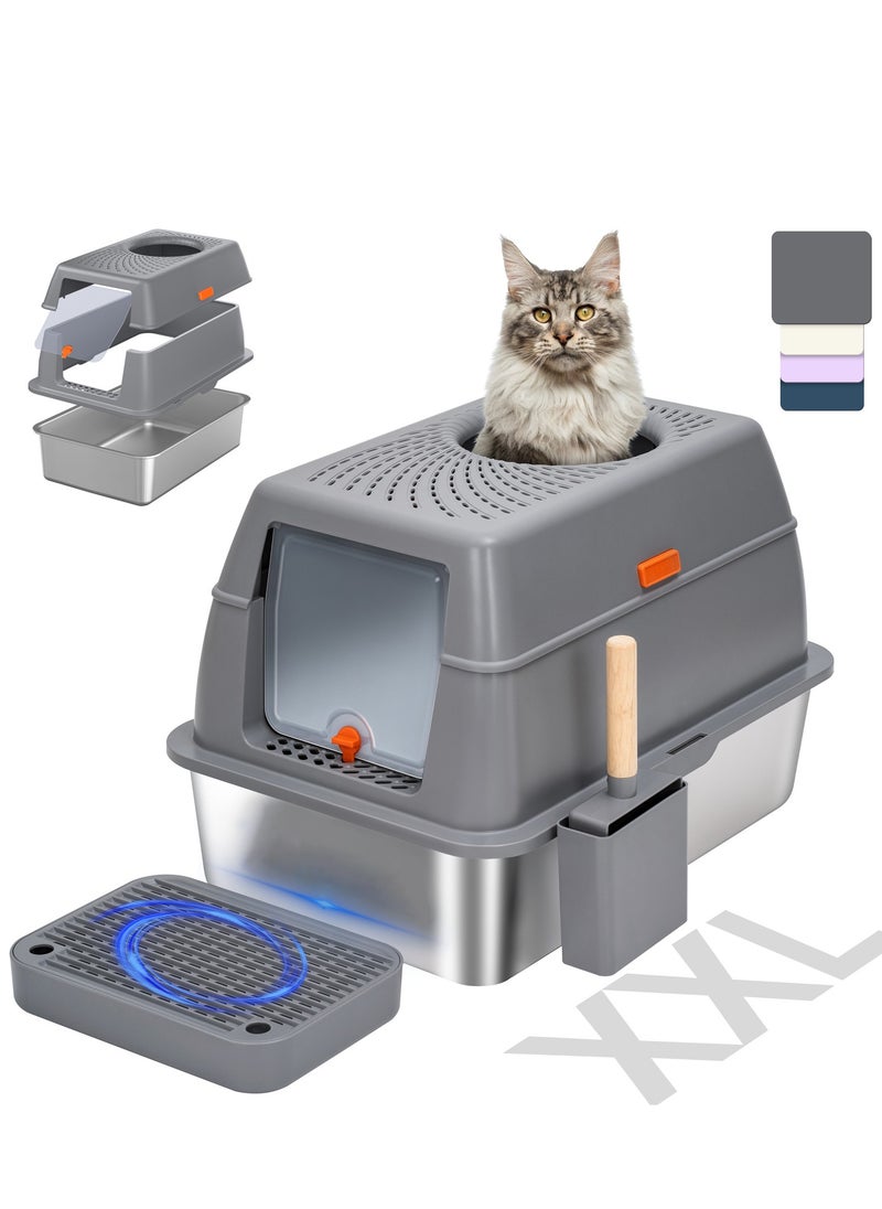 Large Stainless Steel Cat Litter Box Cat Litter Box with Lid Extra Large Litter Box for Big Cats Metal Litter Tray Enclosed Sides Stainless Steel Litter Box