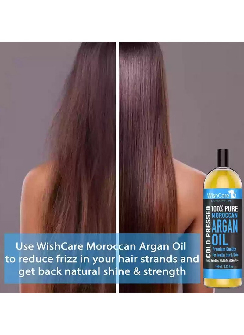 WishCare 100% Pure Cold Pressed Natural Moroccan Argan Oil for Healthy Hair Skin 100 ml