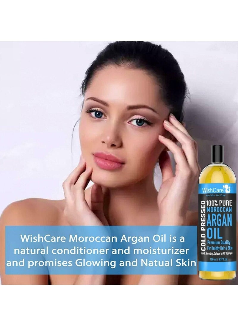 WishCare 100% Pure Cold Pressed Natural Moroccan Argan Oil for Healthy Hair Skin 100 ml