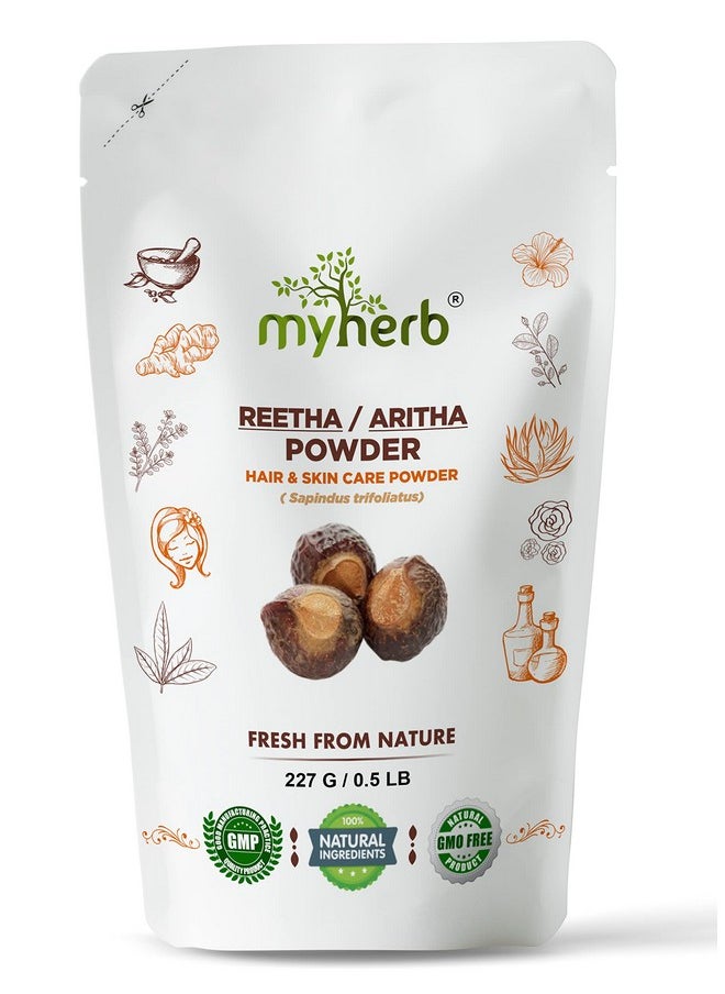 MYHERB Natural 100% Pure Organic Double Filtered Aritha/Reetha (Sapindus Trifoliatus) Powder || Ayurvedic Formula || For Face,Skin & Hair Care - 227 gm