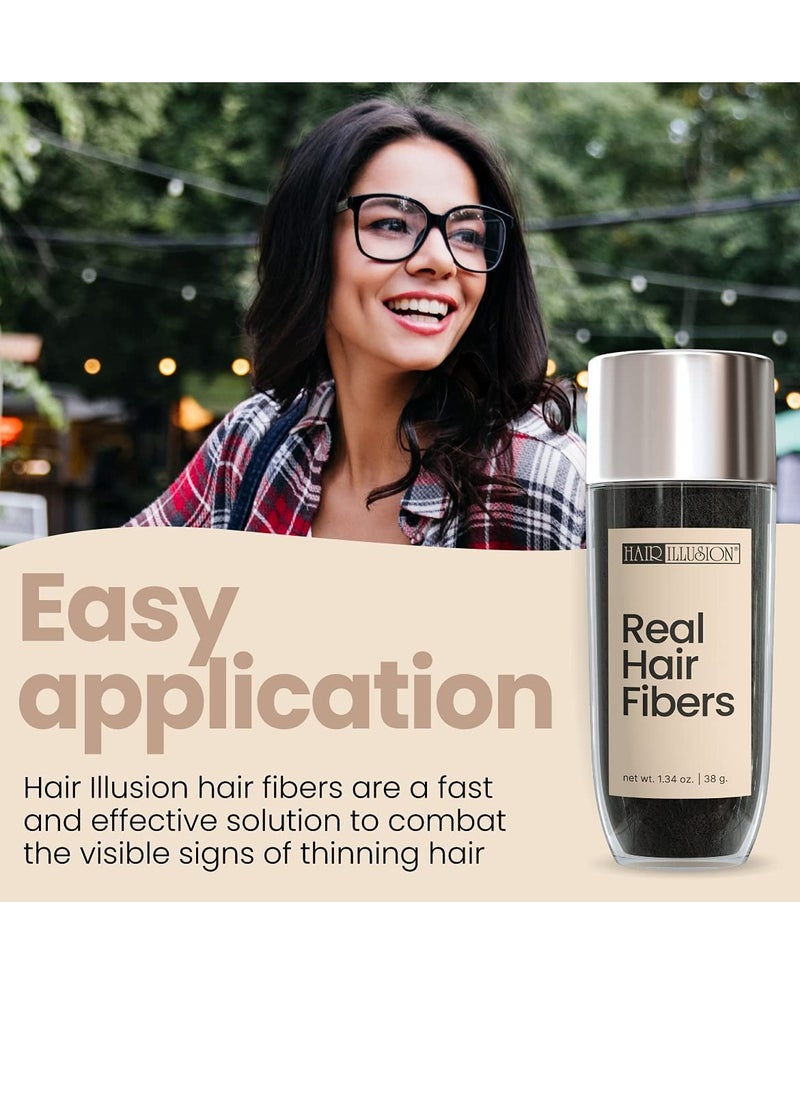 Hair Illusion Black Real Hair Fibers for Thinning Hair - 100% Natural Texture, Non Synthetic Hair Fibers - Bald Spot Cover Up for Women & Men - 38 Gram