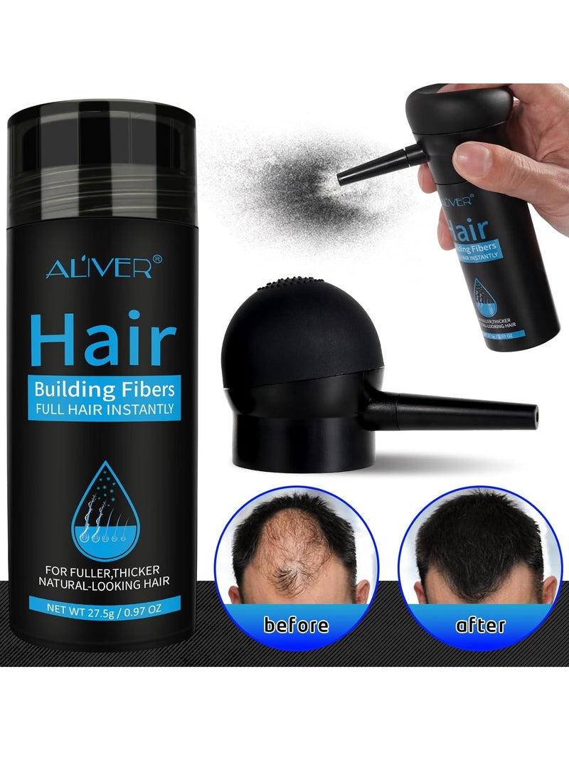 ALIVER Hair Fibers for Thinning Hair for Women & Men, Extra Spray Applicator, Black, 27.5 Gr Hair Powder Bald Spot Cover Up, Instantly Hair Filler, Undetected & Natural