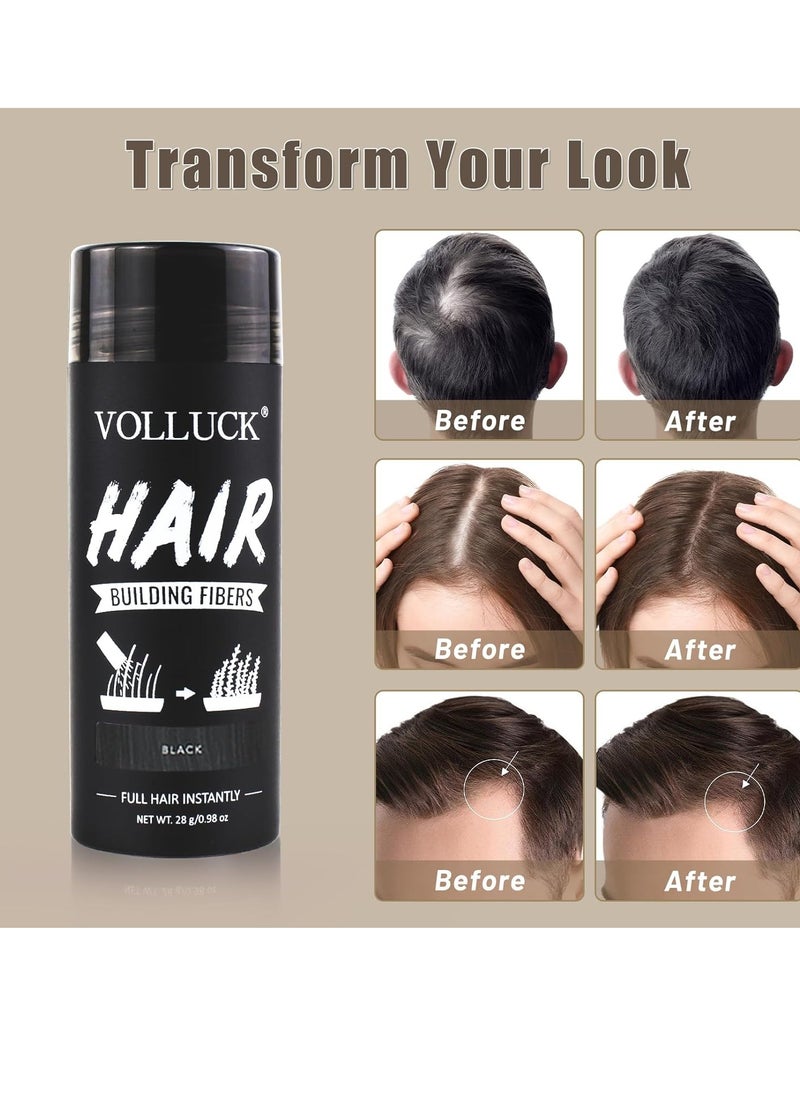 Hair Fibers for Thinning Hair for Women and Men, Hair Color for Gray Hair Coverage Thicker Fuller Hair Loss Instantly Hair Building Fibers Root Touch Up Natural Formula 28g (Black)