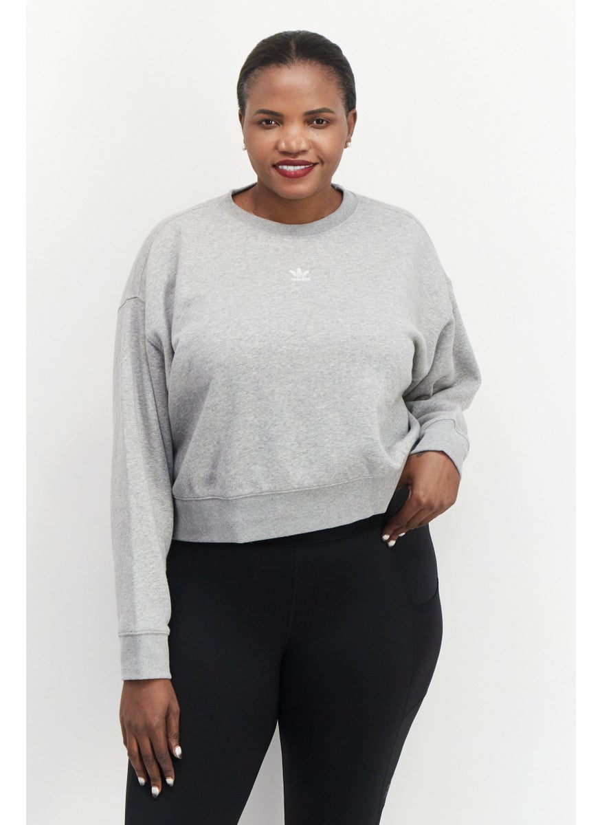 Women Plus Size Embroidered Logo Outdoor Sweatshirts, Grey