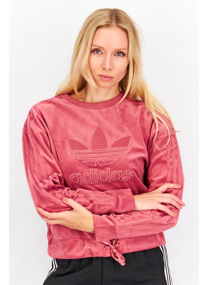 Women Sportswear Fit Long Sleeve Embroidered Sweatshirt, Maroon