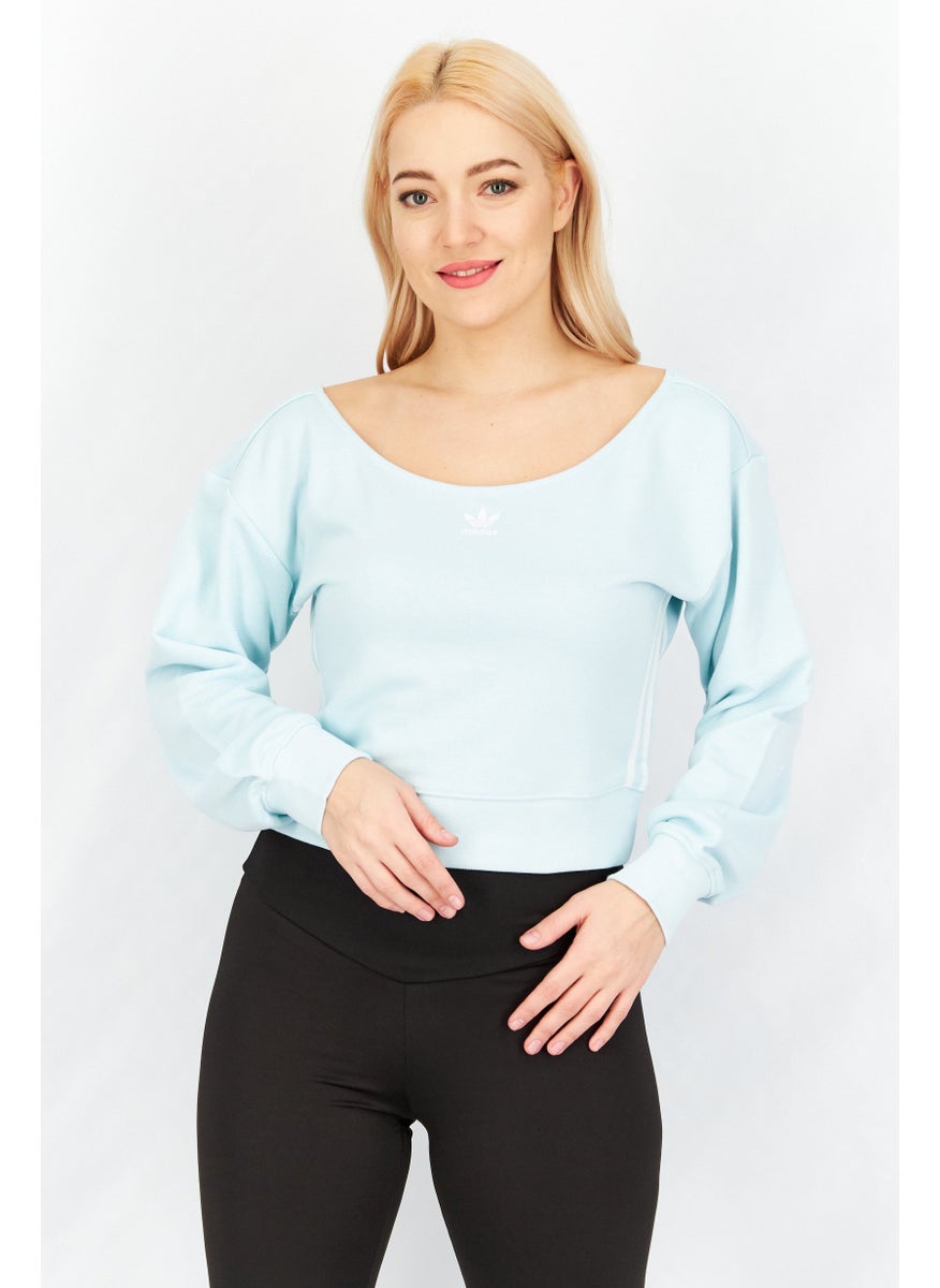 Women Sportswear Fit  Brand Logo Sweatshirt, Turquoise/White