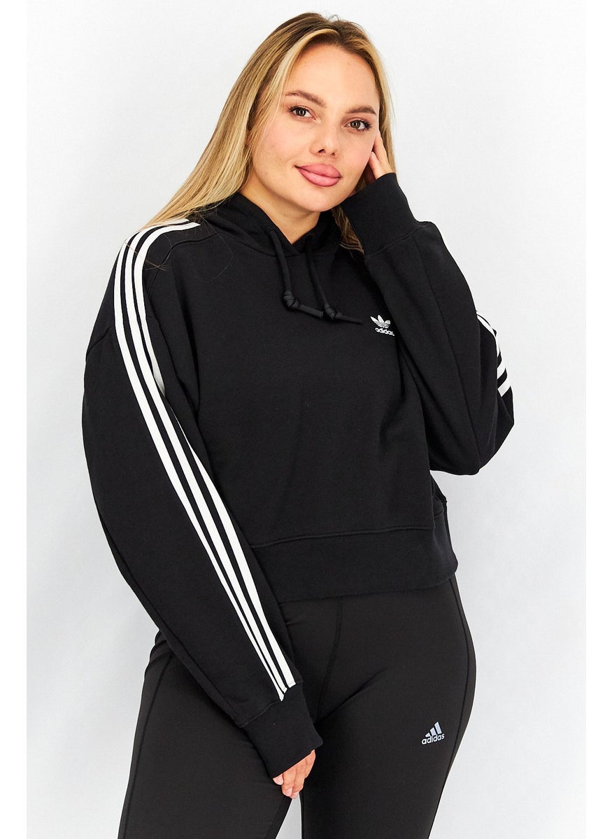 Women Sportswear Fit Long Sleeve Brand Logo Hooded Sweatshirt, Black