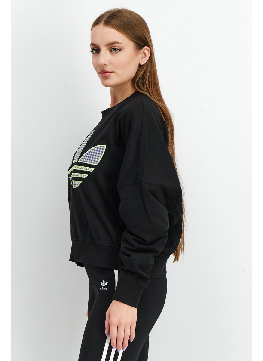 Women Sportswear Fit Long Sleeve Embroidered Logo Sweatshirt, Black