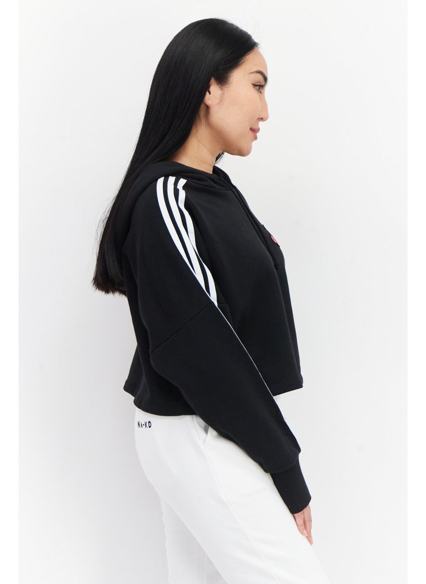 Women Sportswear Fit 3 Stripe Outdoor Cropped Hoodie, Black/White