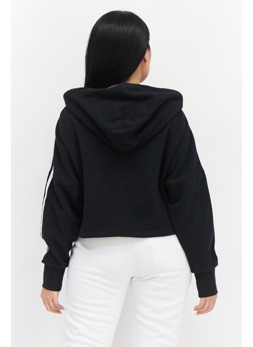 Women Sportswear Fit 3 Stripe Outdoor Cropped Hoodie, Black/White