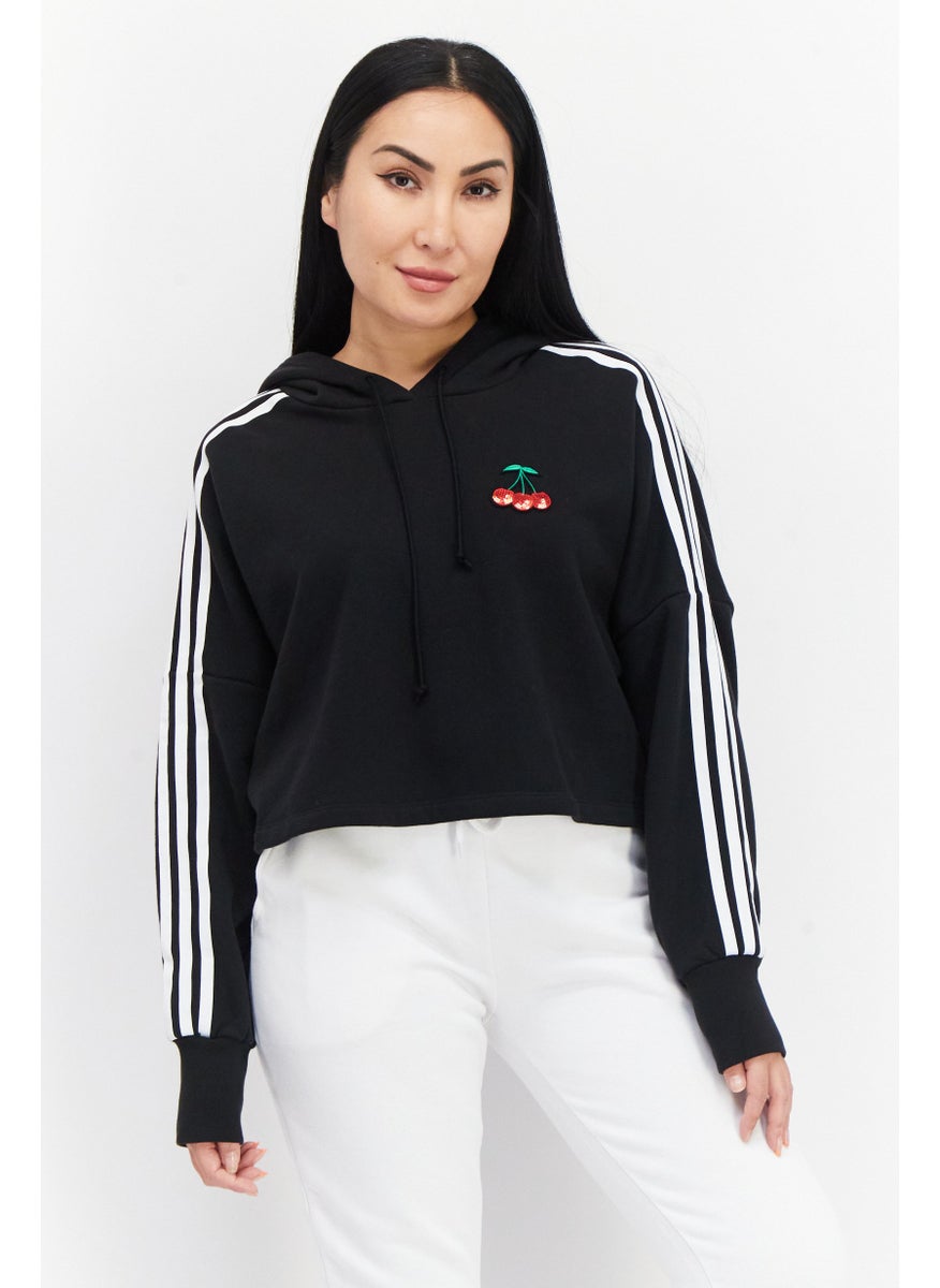 Women Sportswear Fit 3 Stripe Outdoor Cropped Hoodie, Black/White