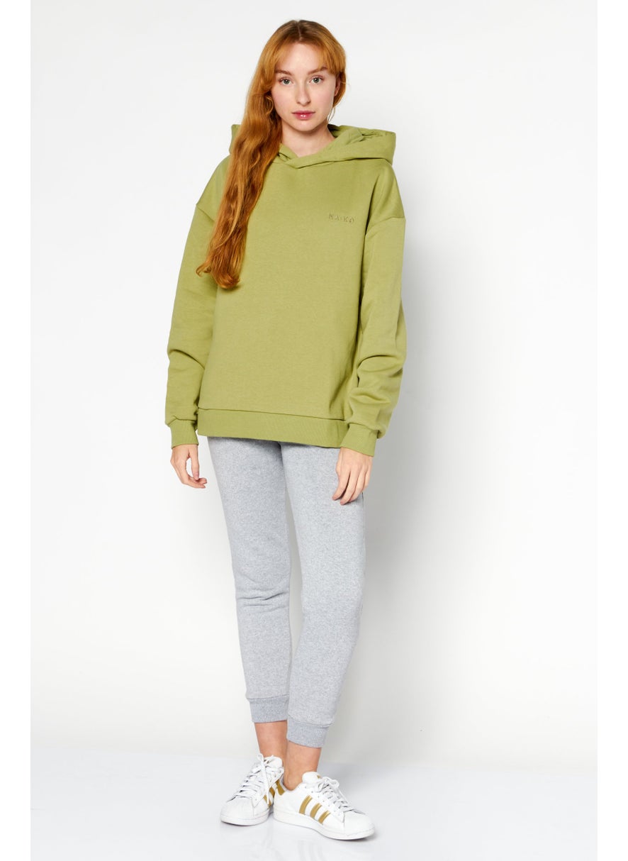 Women Long Sleeves Brand Logo Hoodie, Olive