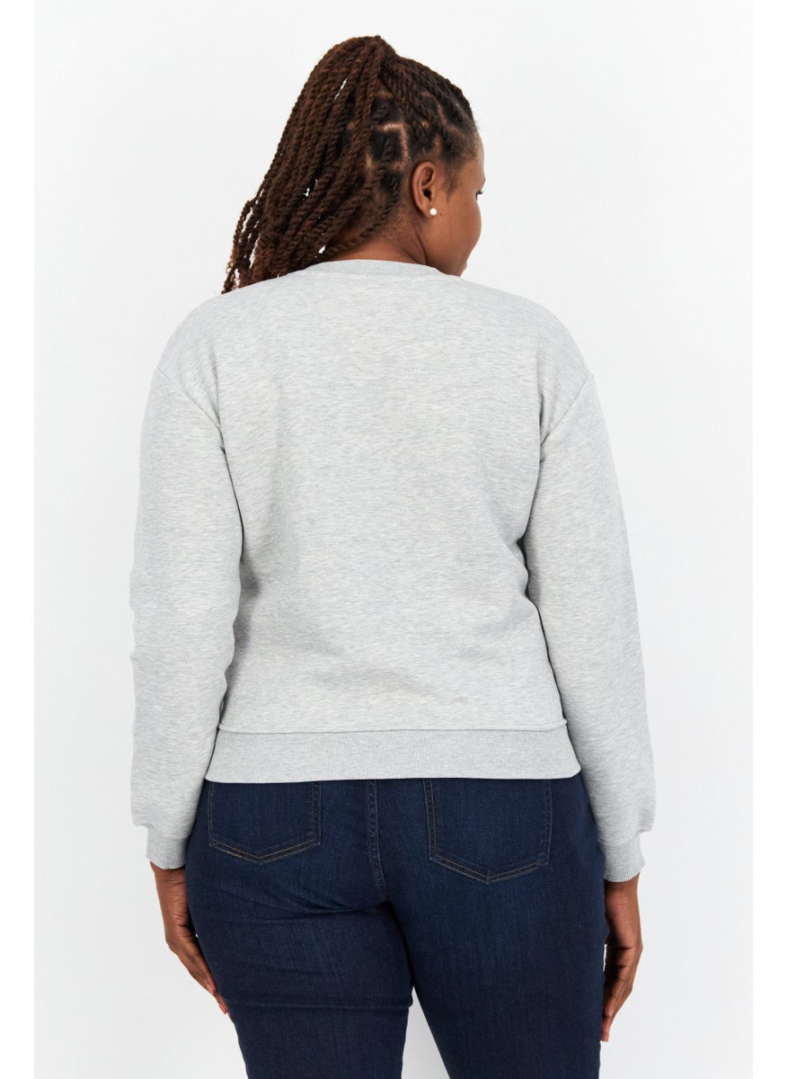 Women Crew Neck Plain Sweatshirt, Grey