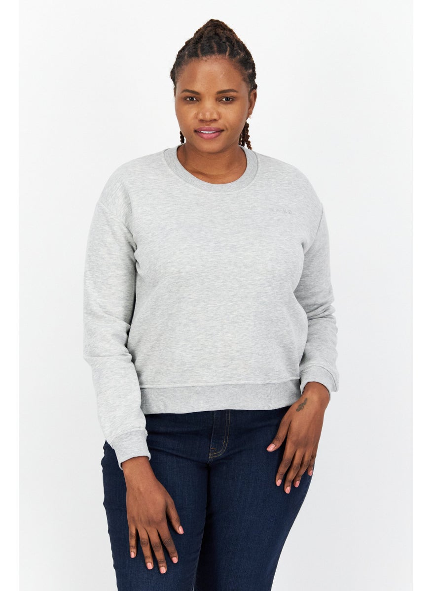 Women Crew Neck Plain Sweatshirt, Grey