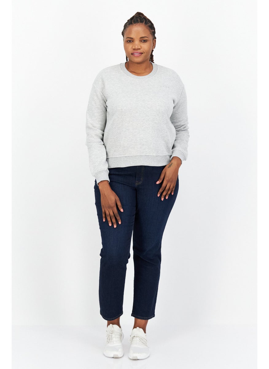 Women Crew Neck Plain Sweatshirt, Grey