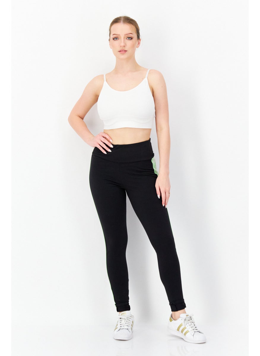 Women Sportswear Fit Pull On Training Leggings, Black/Green