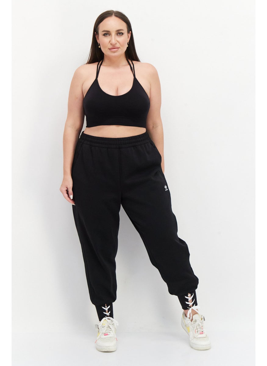 Women Plus Size Drawstring Outdoor Sweatpants, Black/White