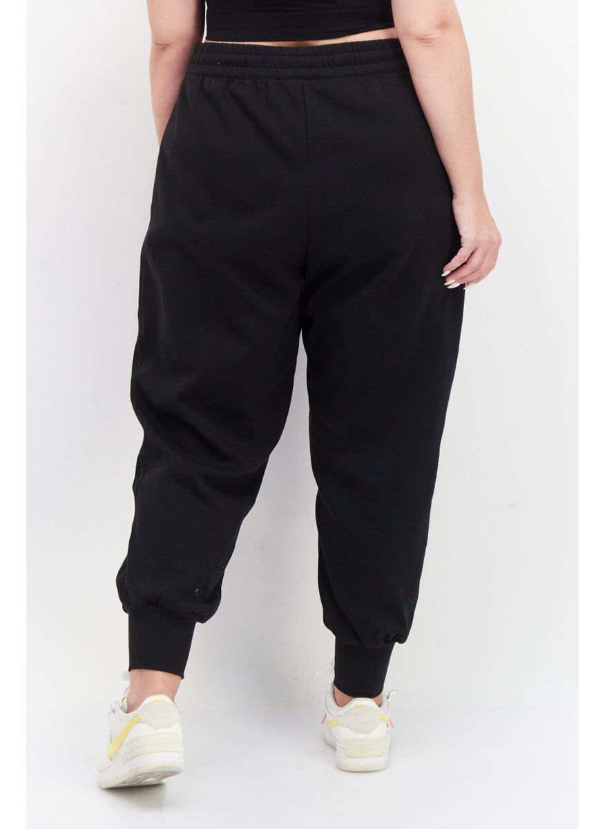 Women Plus Size Drawstring Outdoor Sweatpants, Black/White