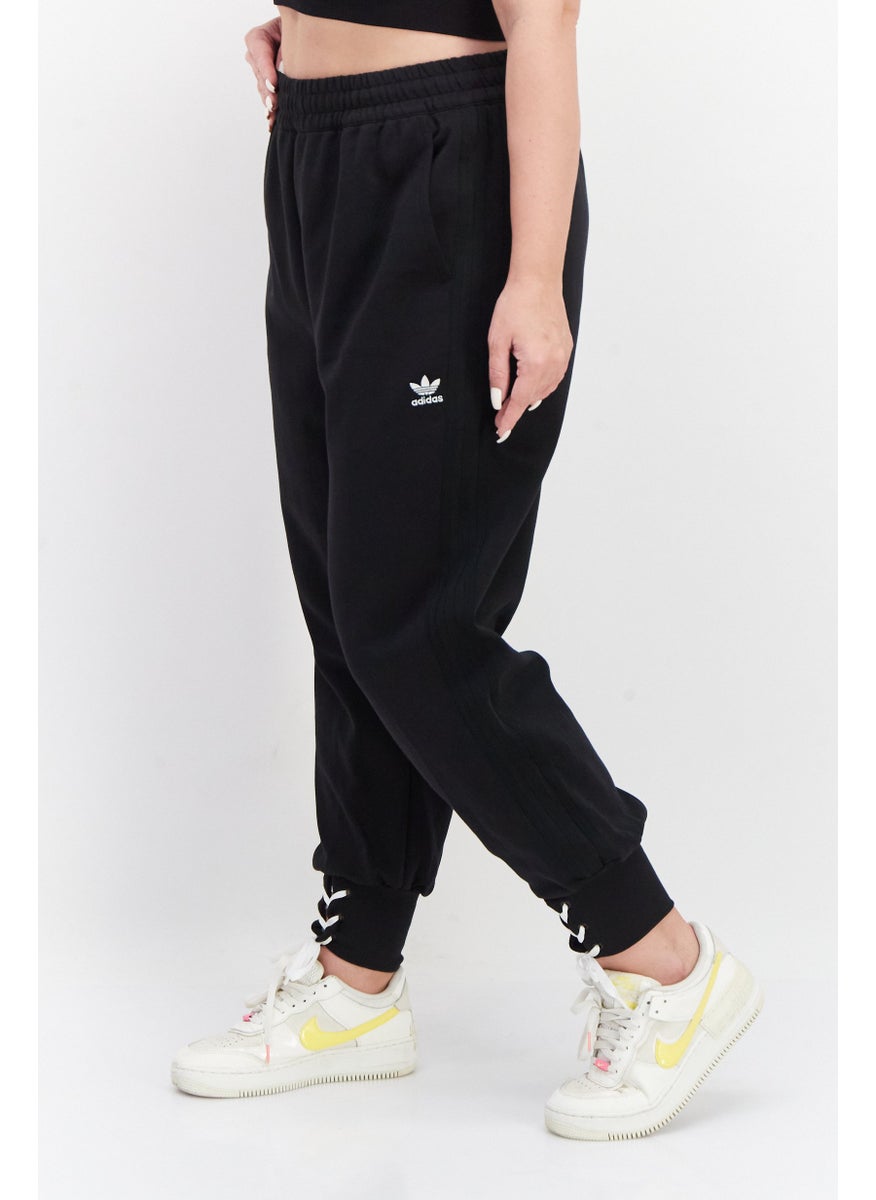 Women Plus Size Drawstring Outdoor Sweatpants, Black/White