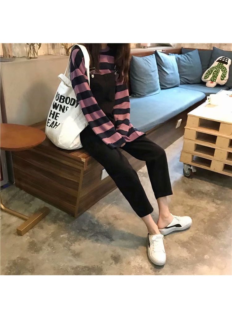 Casual Solid Color Denim Overalls Women Summer Loose Fit Black