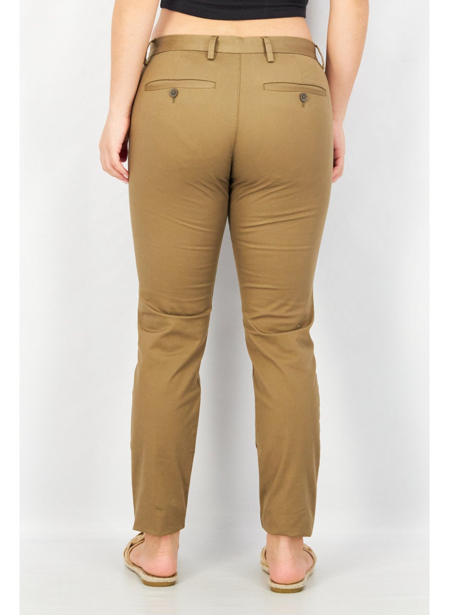 Women Regular Fit Plain Pants, Khaki