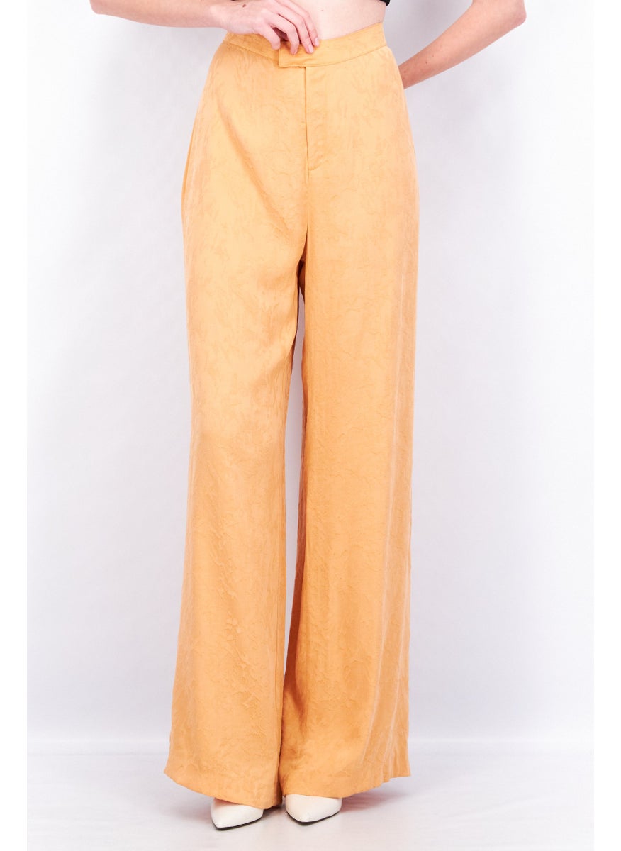 Women Regular Fit Textured Trouser Pants, Coral Orange