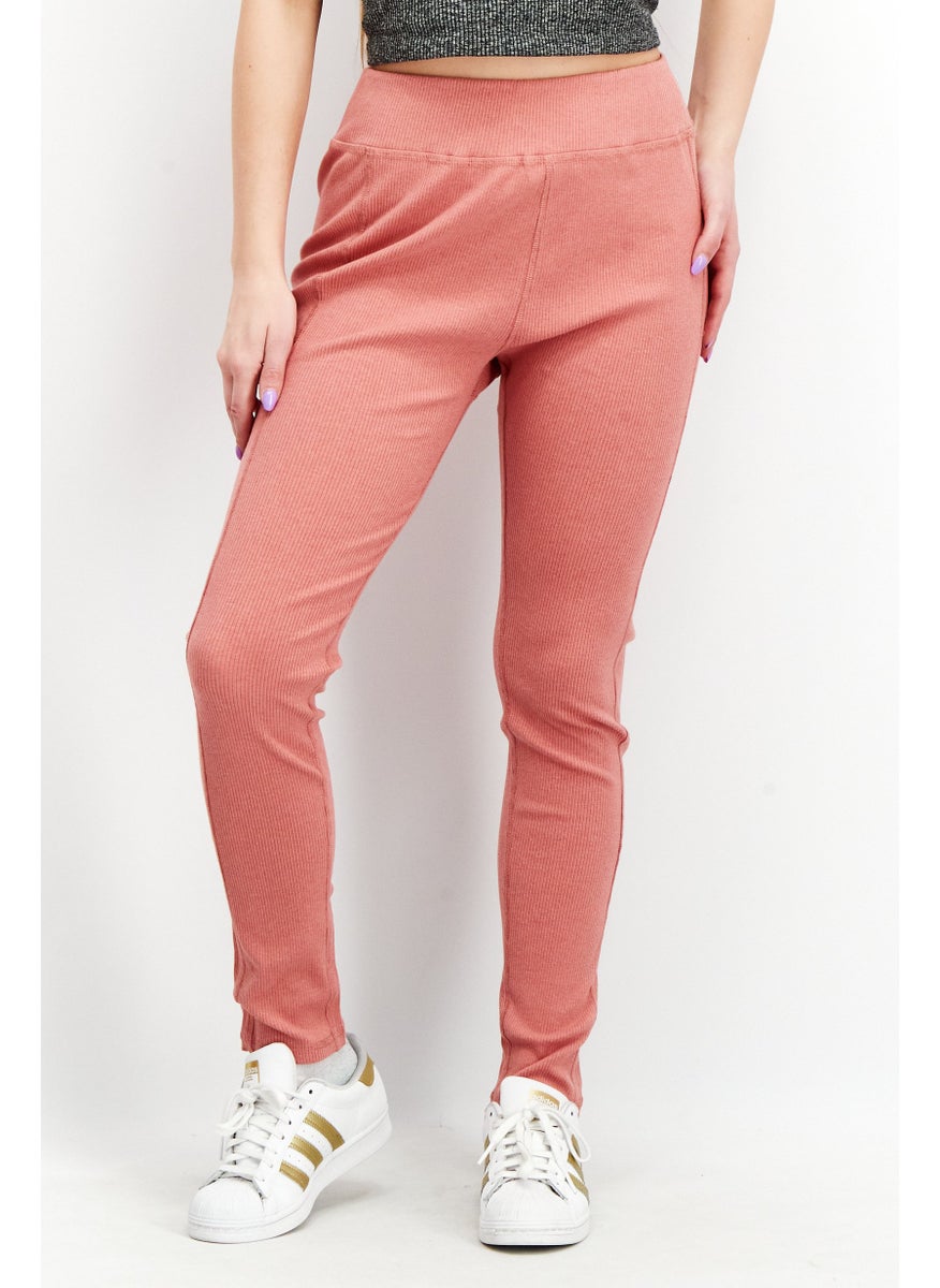 Women Pull On Ribbed Leggings, Pink