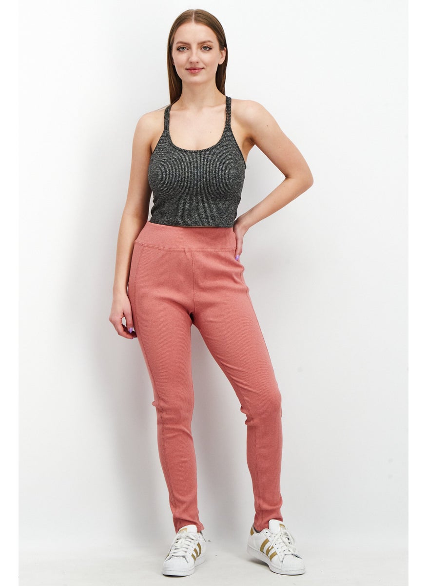 Women Pull On Ribbed Leggings, Pink