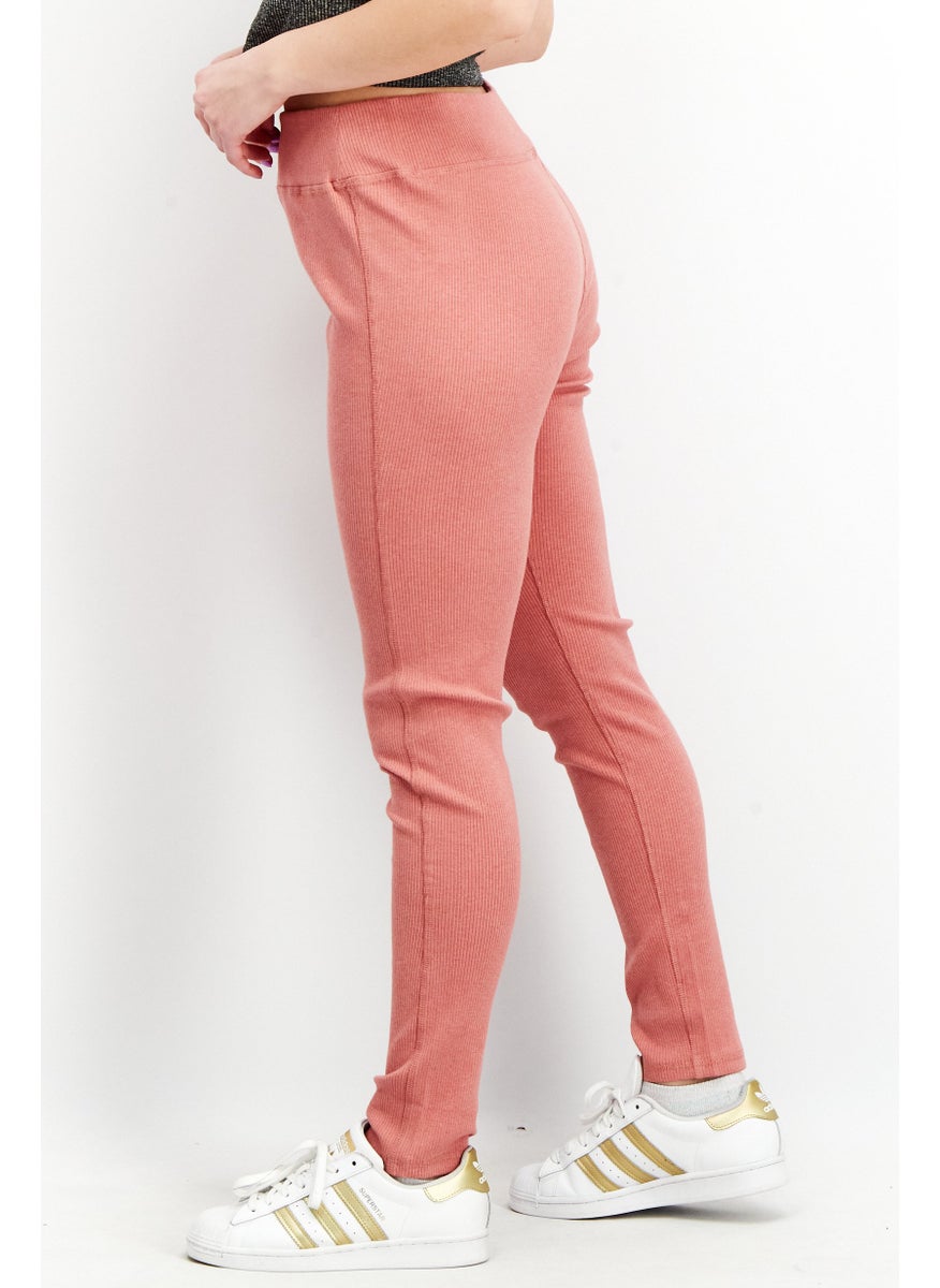 Women Pull On Ribbed Leggings, Pink