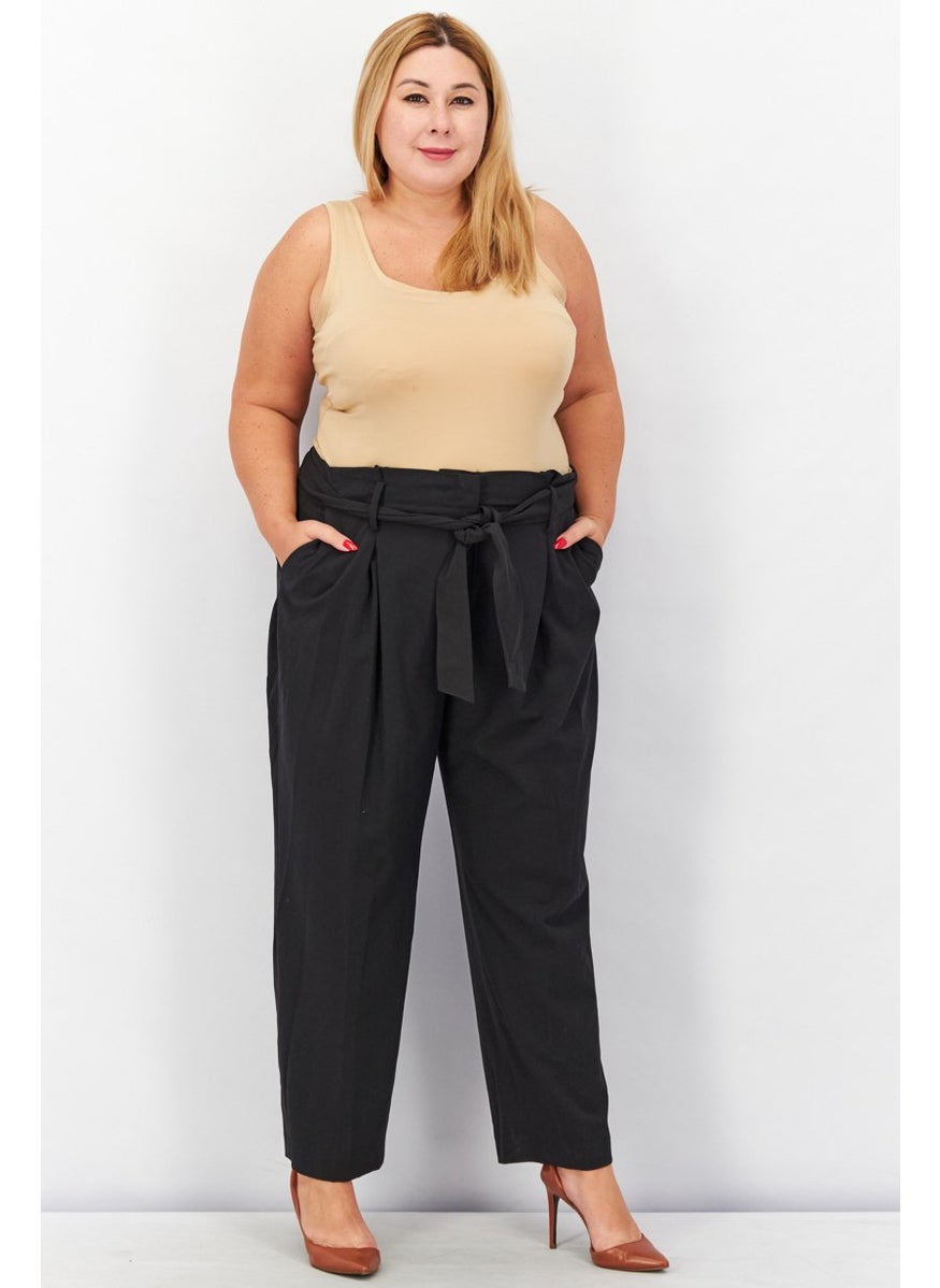 Women Plus Size Solid Pants, Black