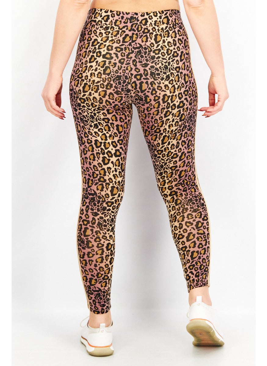 Women Sportswear Fit Leopard Luxe Leggings, Black/Tan Combo