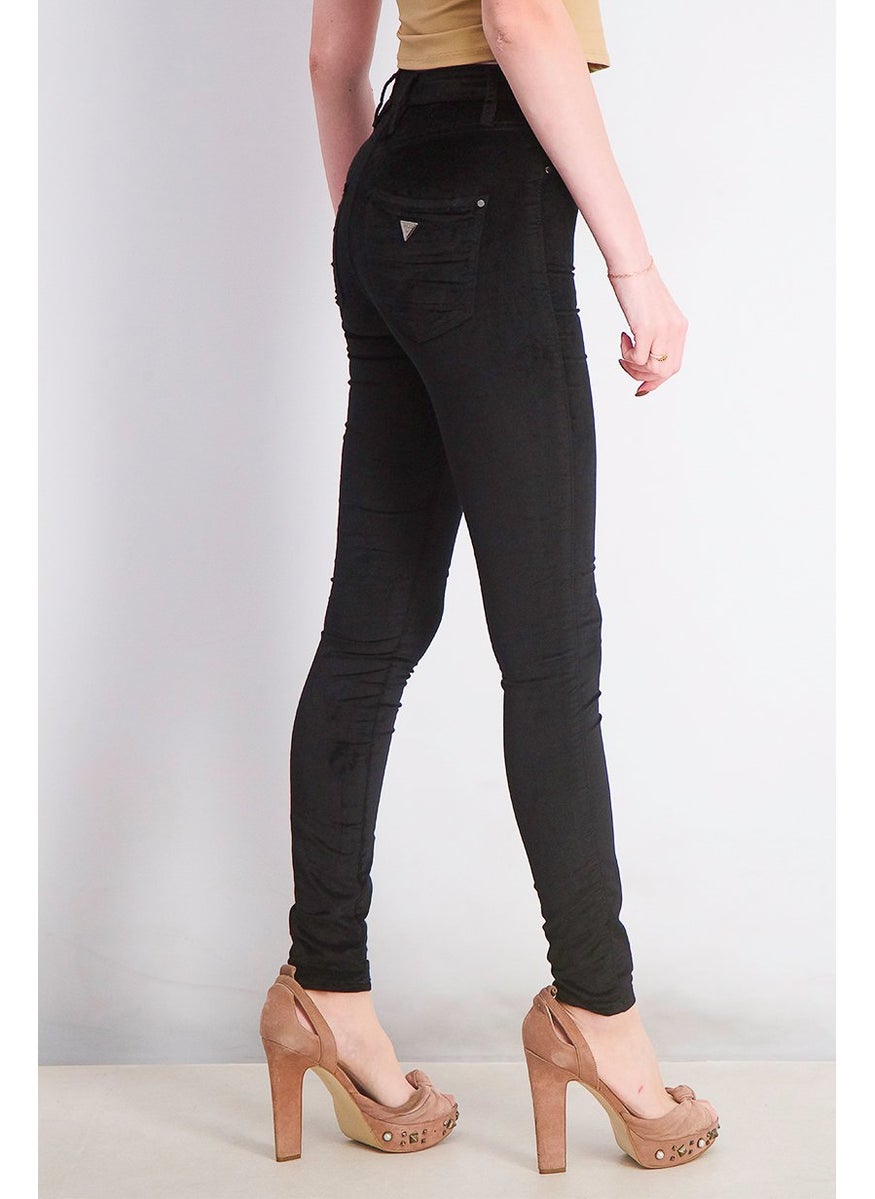 Women Belt Loops Super High Rise Skinny Pants, Black