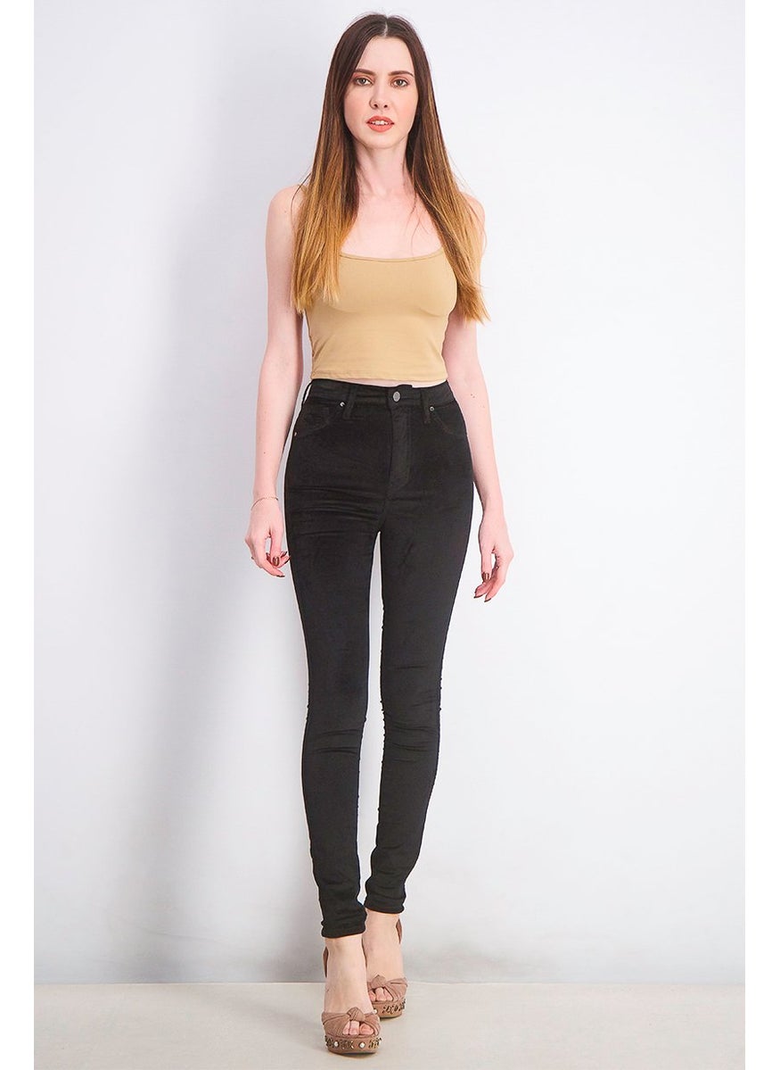 Women Belt Loops Super High Rise Skinny Pants, Black