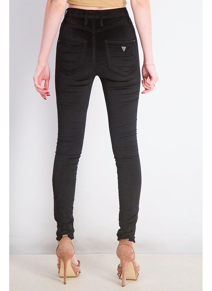Women Belt Loops Super High Rise Skinny Pants, Black