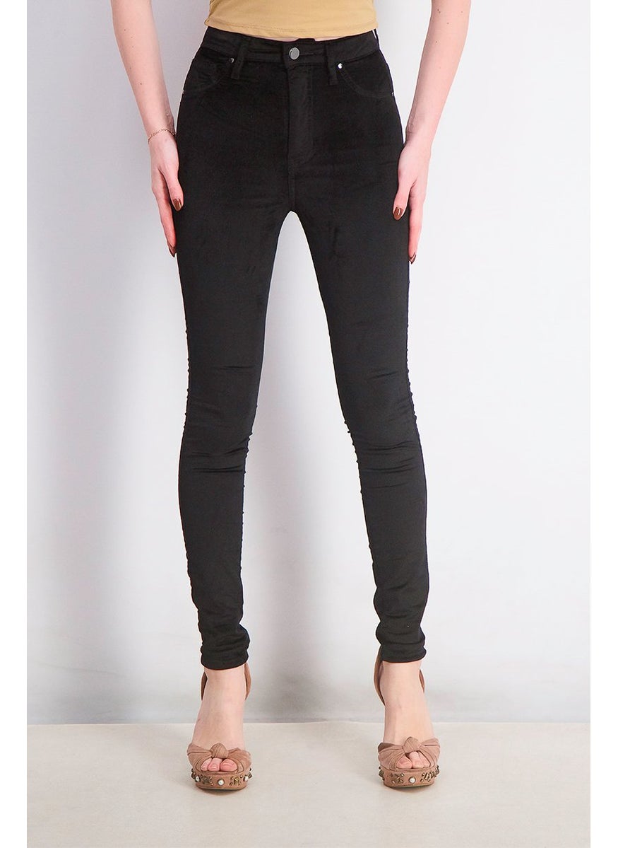 Women Belt Loops Super High Rise Skinny Pants, Black