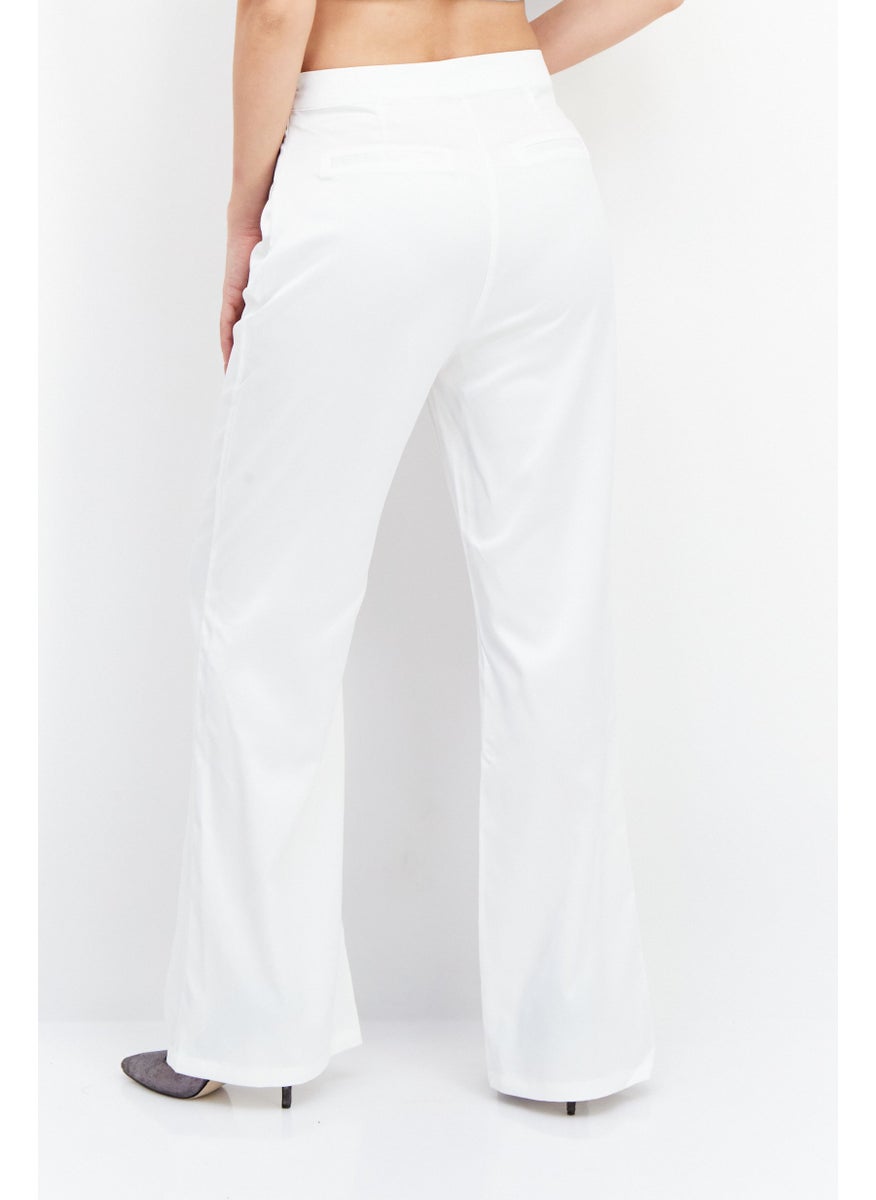 Women Plain Flare Pants, White